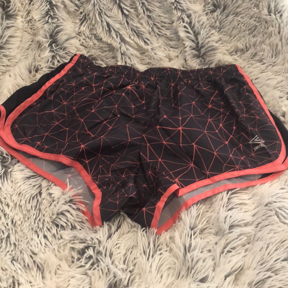 Coral and grey Umbro workout shorts